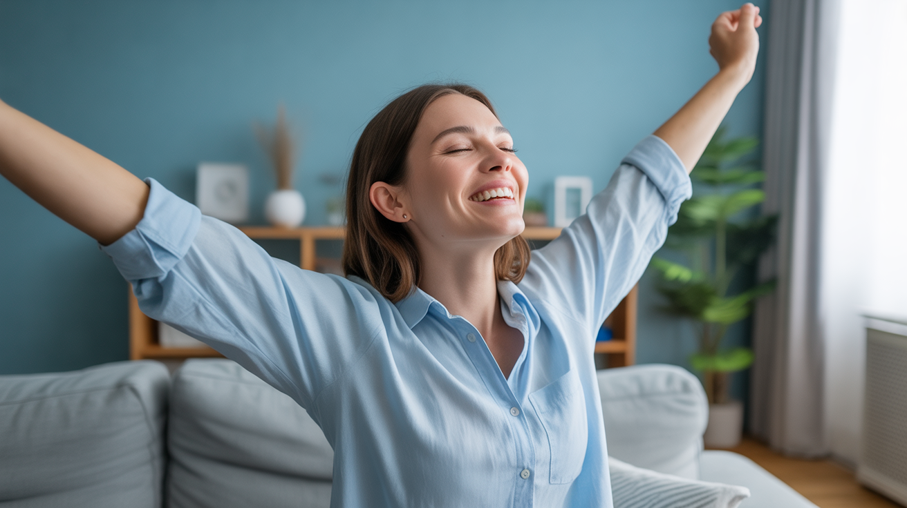 Happy homeowner enjoying the relief of a more transparent property pathway